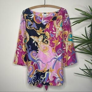 Coldwater Creek || Multicolor Tie Waisted Silk Tunic; Size L